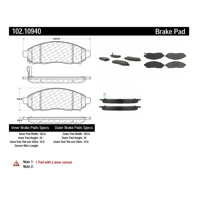Centric 102.10940 - C-Tek Semi-Metallic Brake Pads With Shims 6 Centric 102.10940 - C-Tek Semi-Metallic Brake Pads With Shims - Image 6