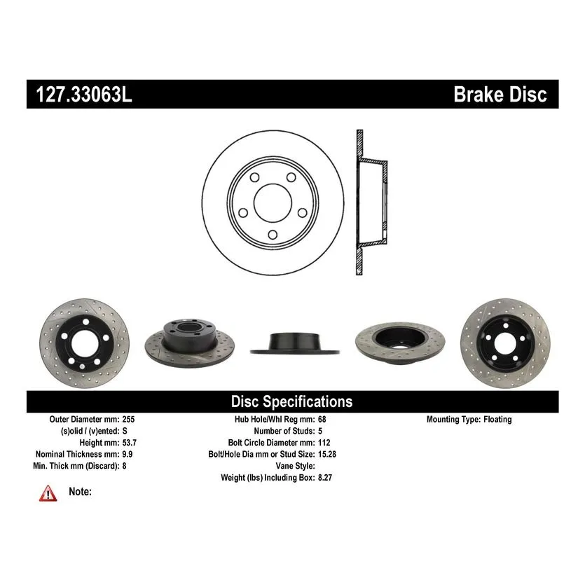 127.33063L - StopTech Sport Drilled & Slotted Brake Rotor; Rear Left 7 127.33063L - StopTech Sport Drilled & Slotted Brake Rotor; Rear Left - Image 7