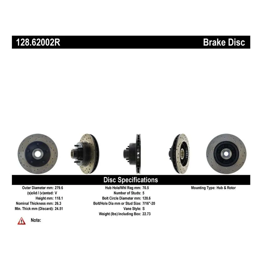 128.62002R - StopTech Sport Cross Drilled Brake Rotor; Front Right 7 128.62002R - StopTech Sport Cross Drilled Brake Rotor; Front Right - Image 7
