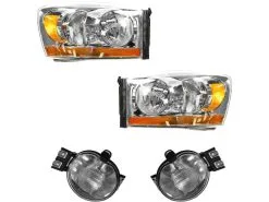 DIY Solutions - Headlight And Fog Light Kit - 4 Piece - With Chrome Bezel And Amber Bar - 2006 - 2008 Dodge Ram 1500 - LHT04197